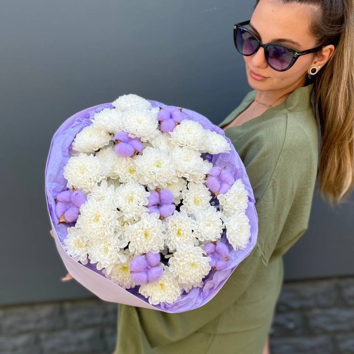  Букет  хризантем и хлопка в Старом Осколе