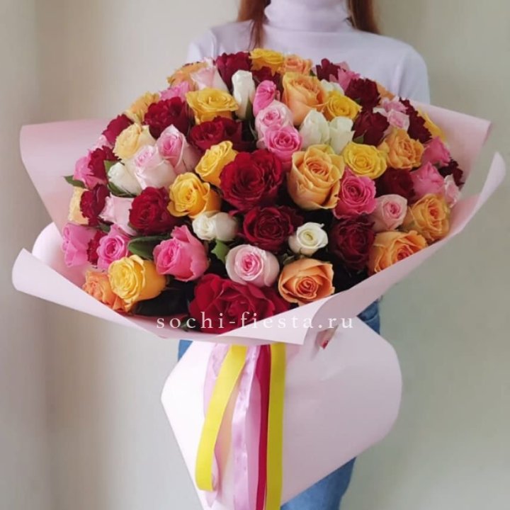 101 роза Кенийский микс "Нежность" в Старом Осколе